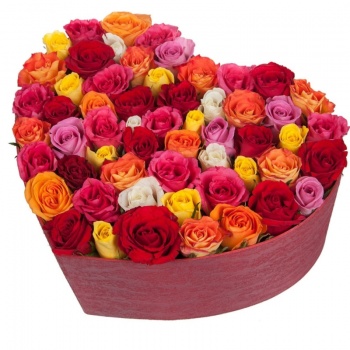 Композиция "Сердце" MIX из 51 розы в коробке