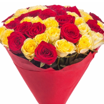 Букет из 21 красной и желтой розы
